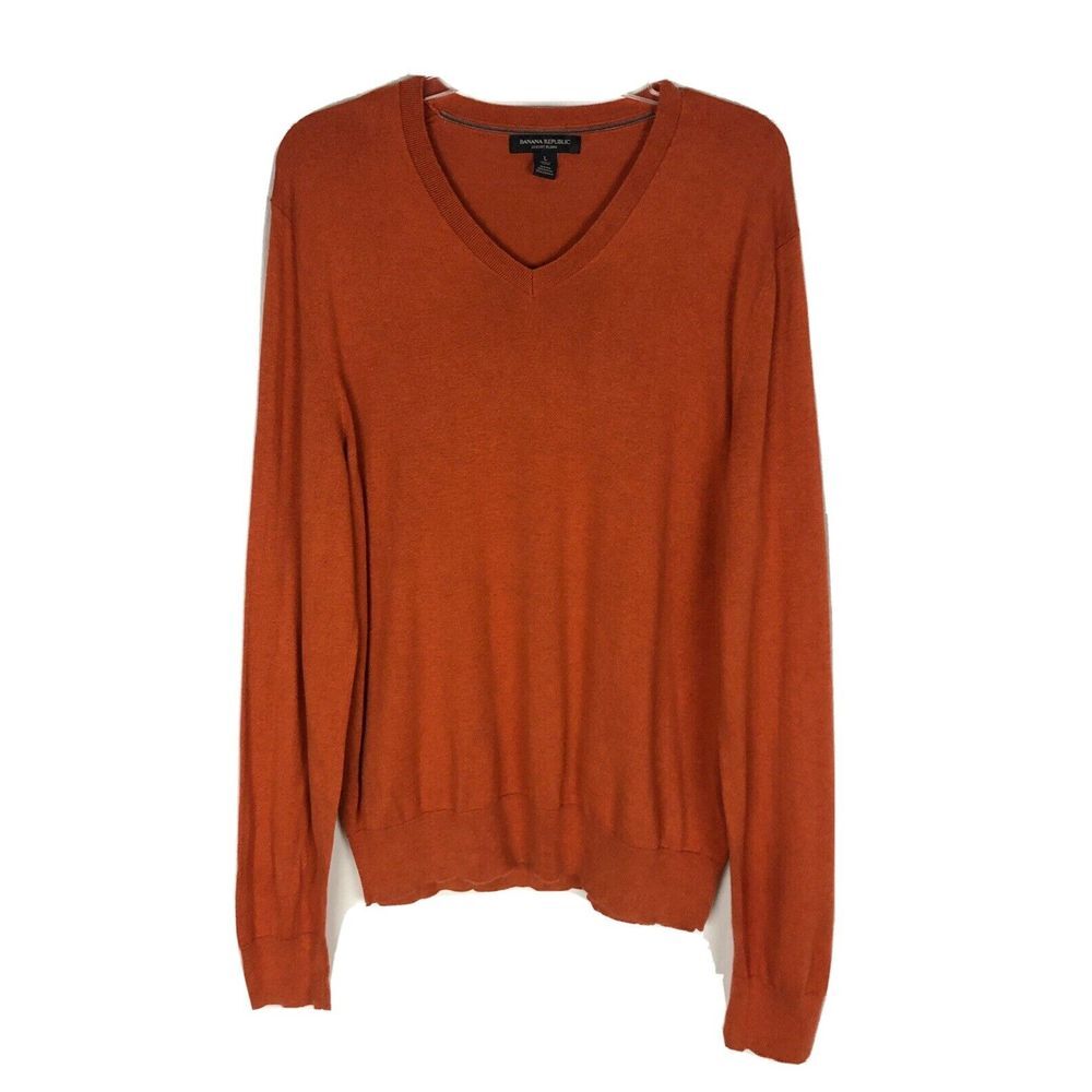 Banana Republic Luxury Blend Men's Long Sleeve Sweater‎ Size L Orange Silk Blend